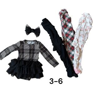 Posh Peanut Black, Clemence, & Marqui Onesies & Sanders Dress 3-6 M